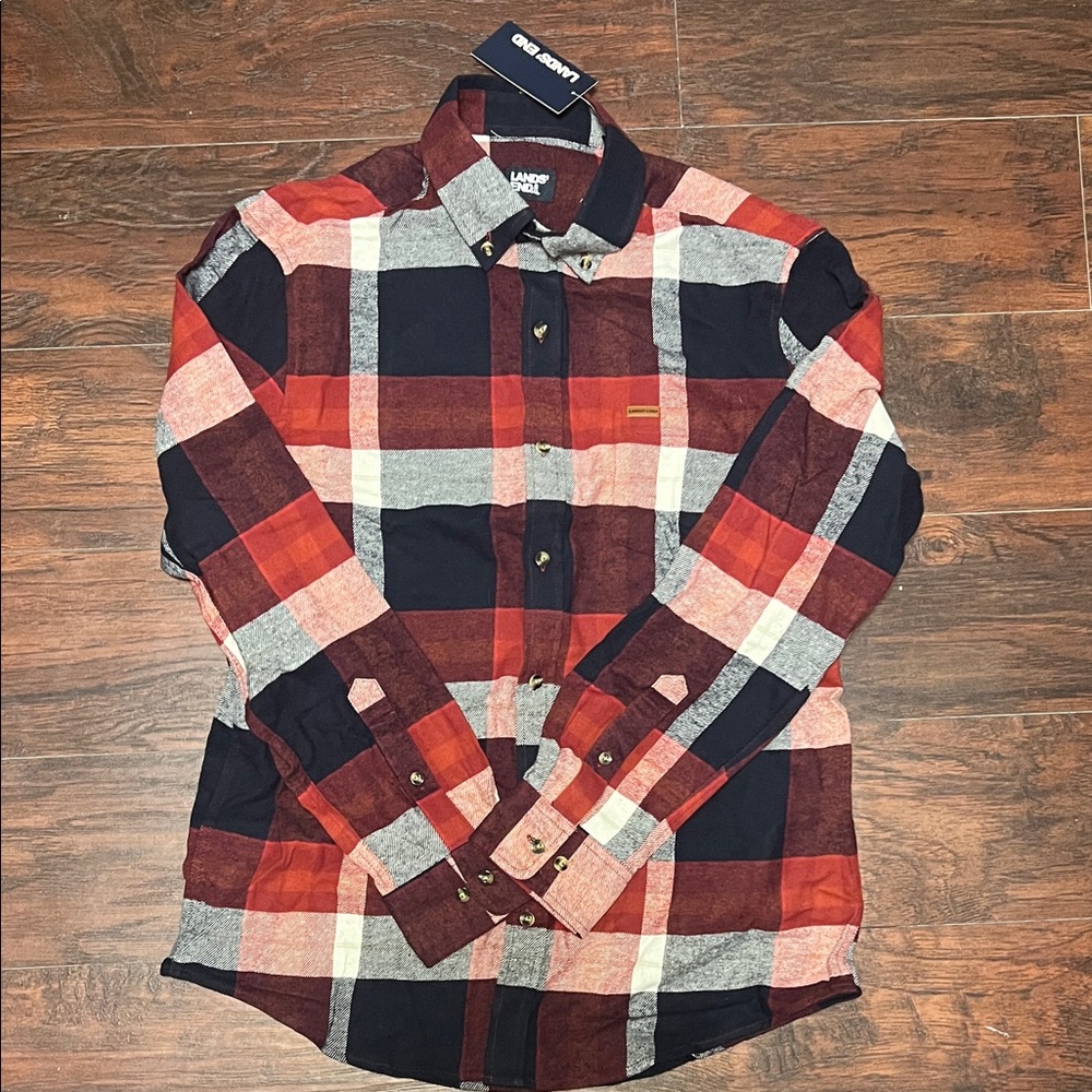 Lands' End Men's Plaid Shirt in Red, Black, and Gray
